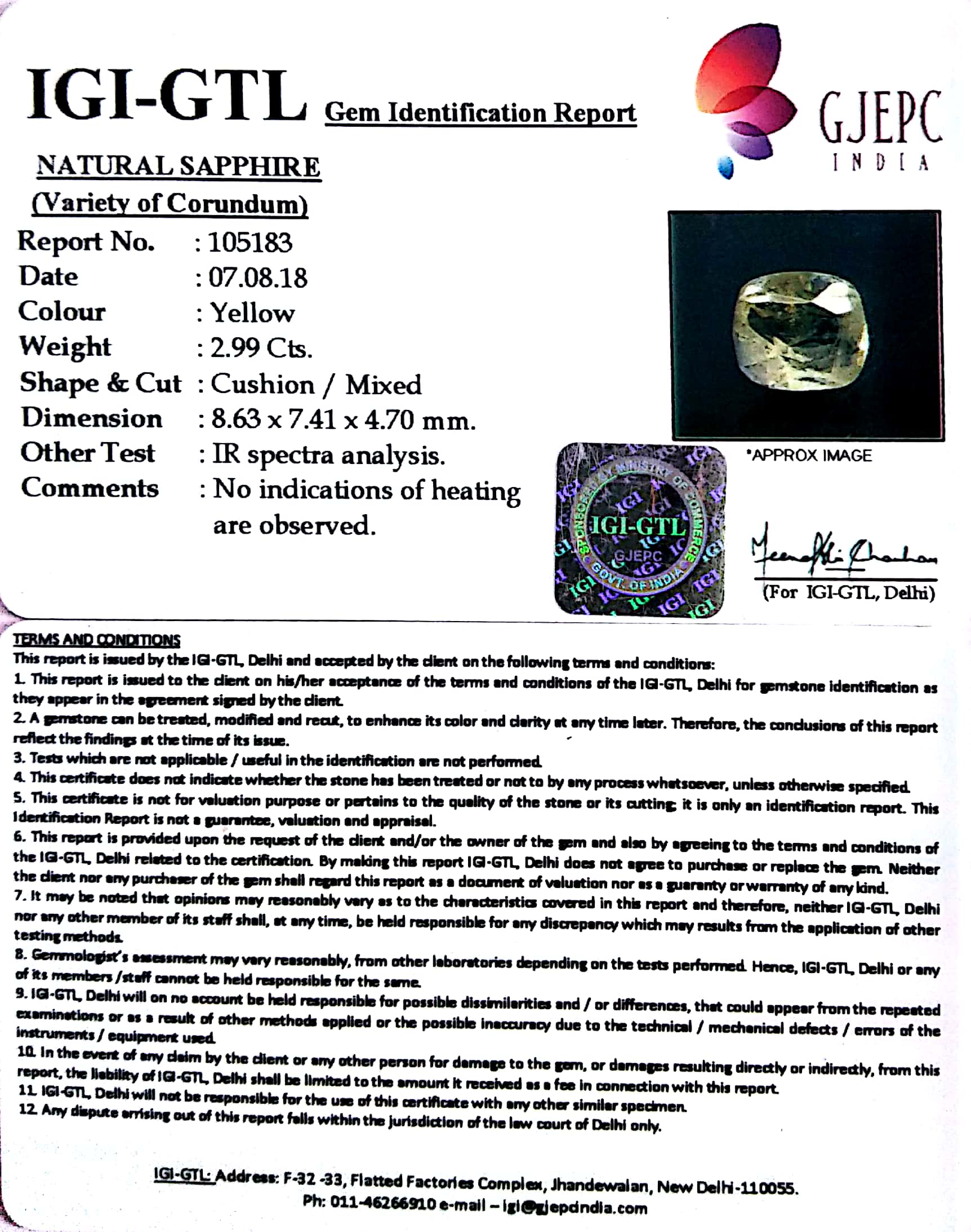 3.32 Ratti yellow sapphire with Govt Lab Certificate-(YELSA9T)