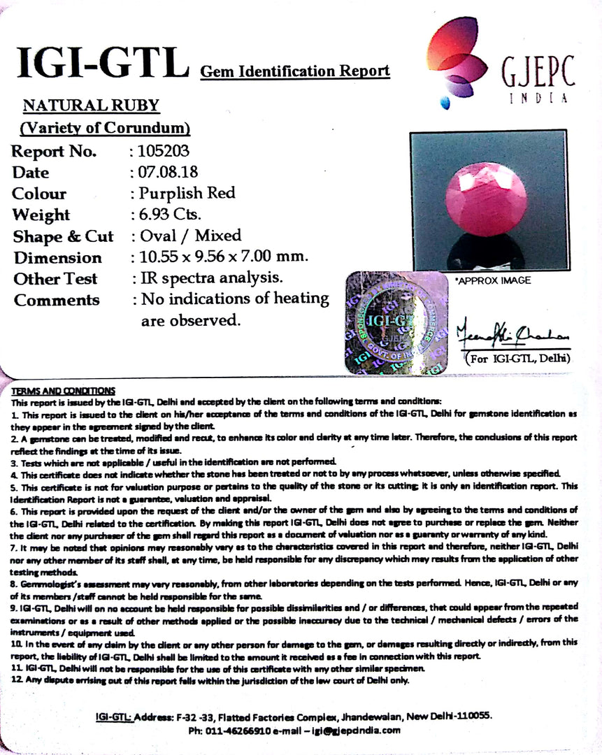 6.34 Ratti Natural New Burma Ruby with Govt. Lab Certificate-3441