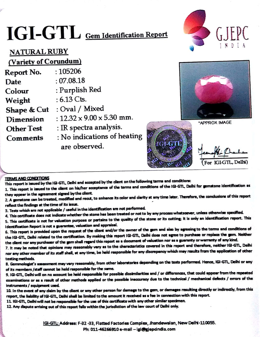 6.81 Ratti Natural New Burma Ruby with Govt. Lab Certificate