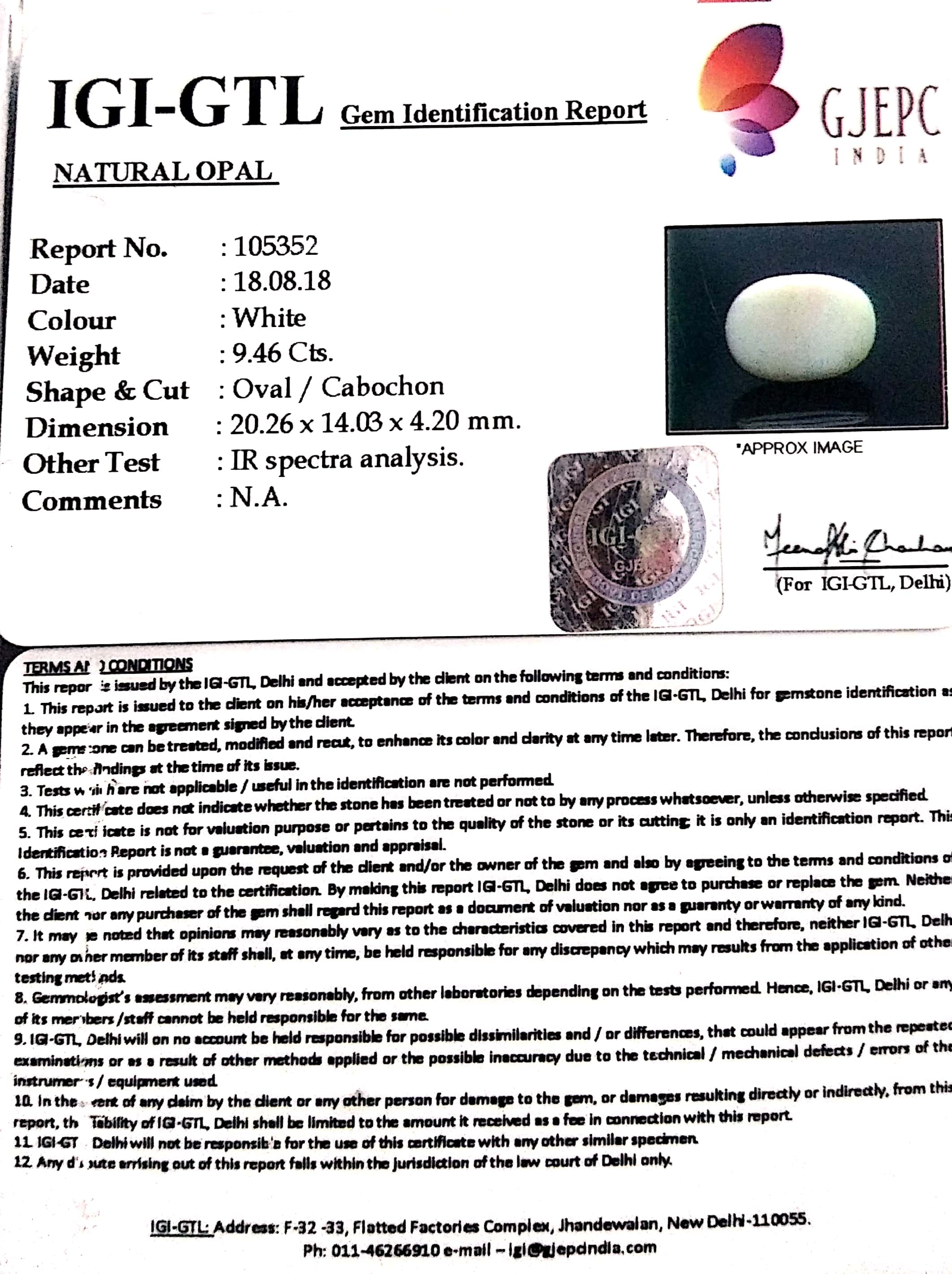 10.51 Ratti Oval Shape Natural Opal with Govt. Lab Certificate-(610)