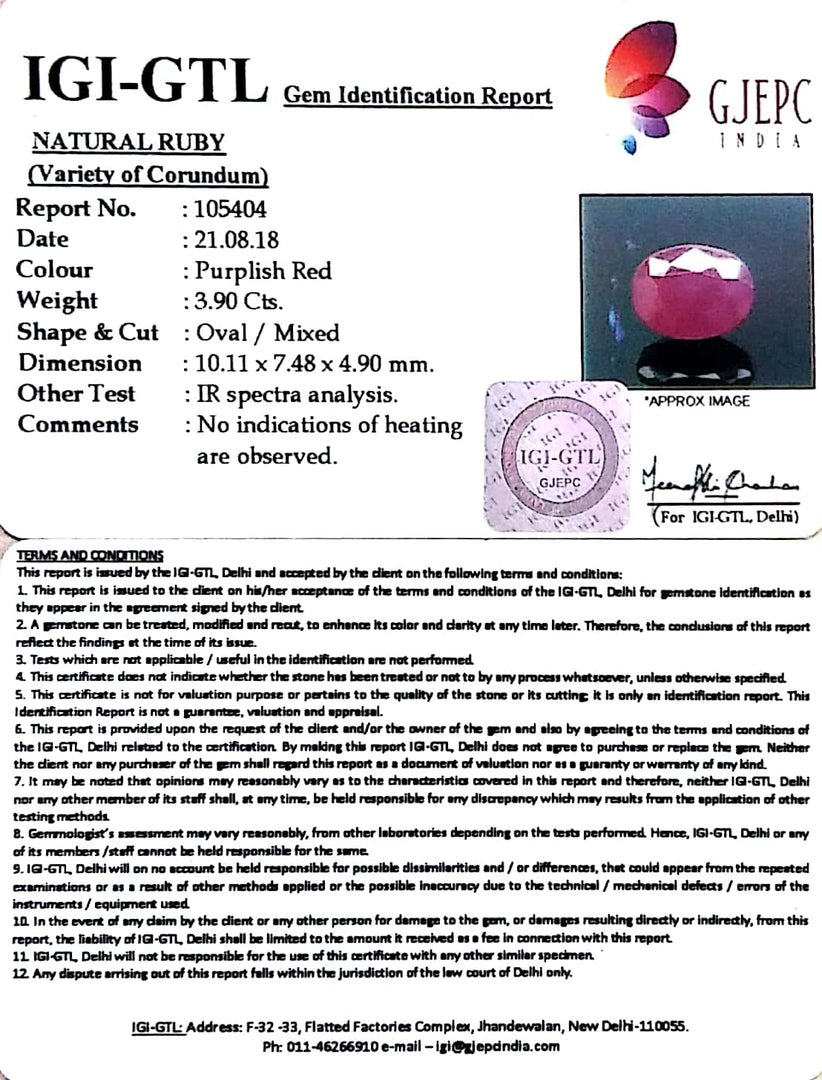 4.33 Ratti Natural New Burma Ruby with Govt. Lab Certificate