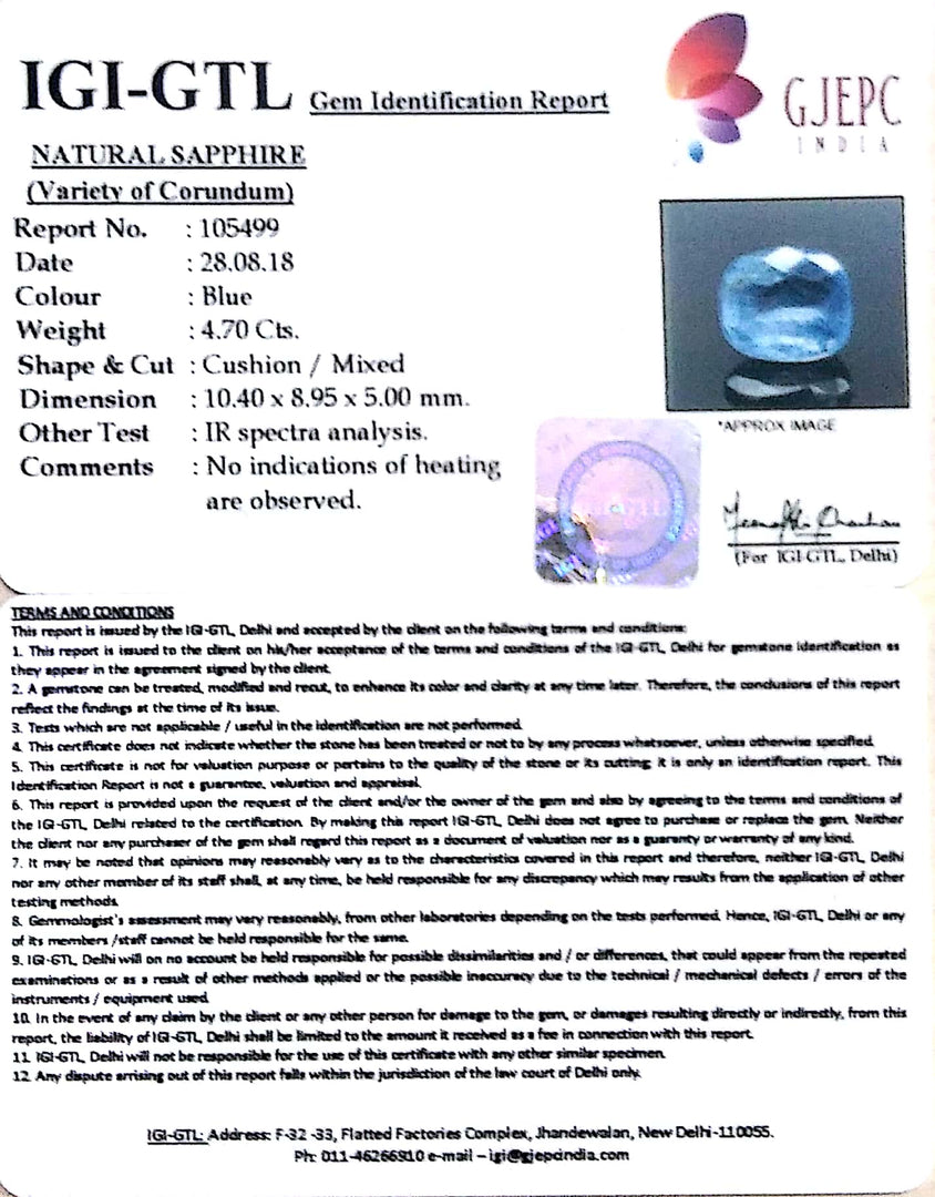 4.70/CT Natural Neelam with Govt Lab Certificate-BLUSA9V