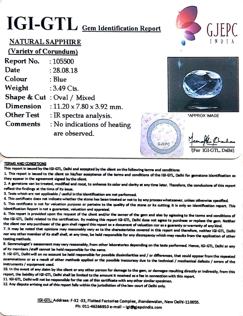 3.49/CT Natural Neelam with Govt Lab Certificate-BLUSA9V