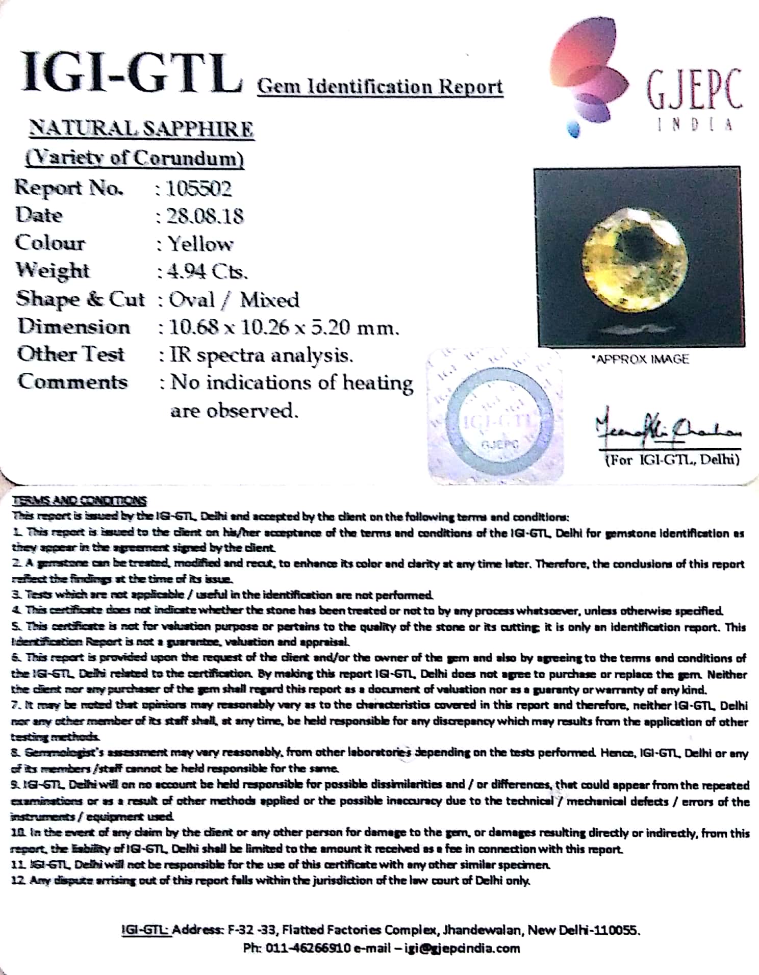 4.94/CT Yellow Sapphire with Govt Lab Certificate