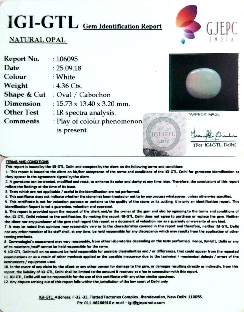 4.36/CT Natural Fire Opal with Govt. Lab Certificate (4551)
