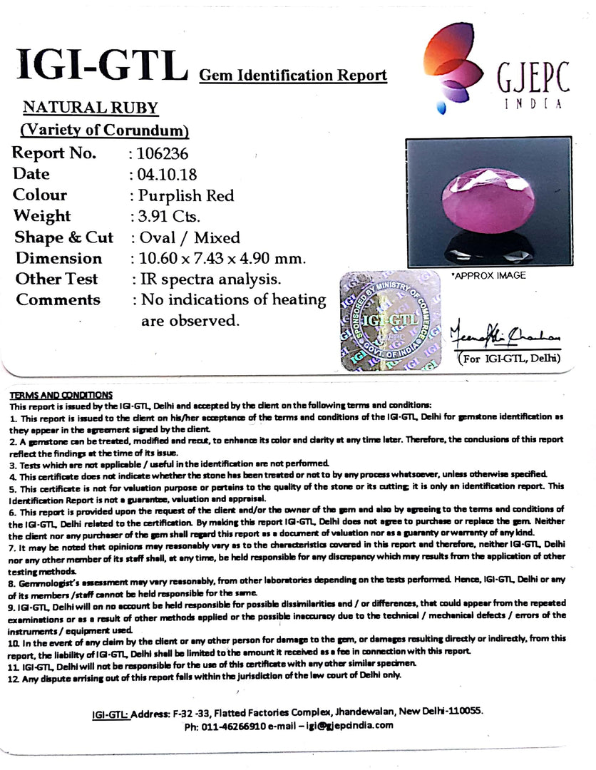 4.34 Ratti Natural Mozambique Ruby with Govt Lab Certificate-(7881)