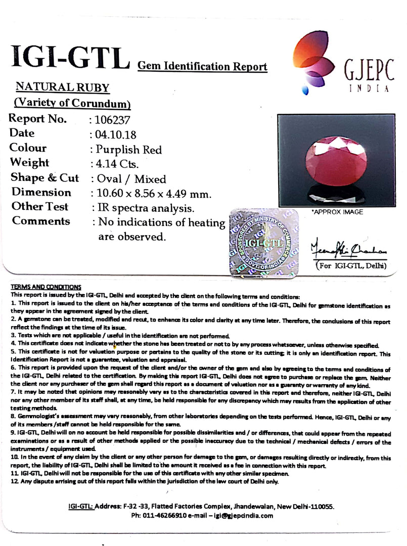 4.60 Ratti Natural Neo Burma Ruby with Govt Lab Certificate-(4551)
