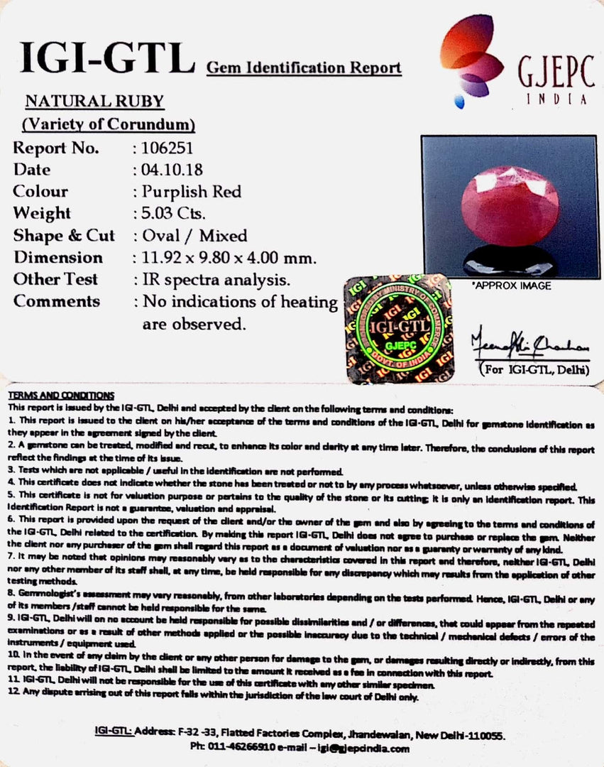 5.59 Ratti Natural Neo Burma Ruby with Govt Lab Certificate-(3441)