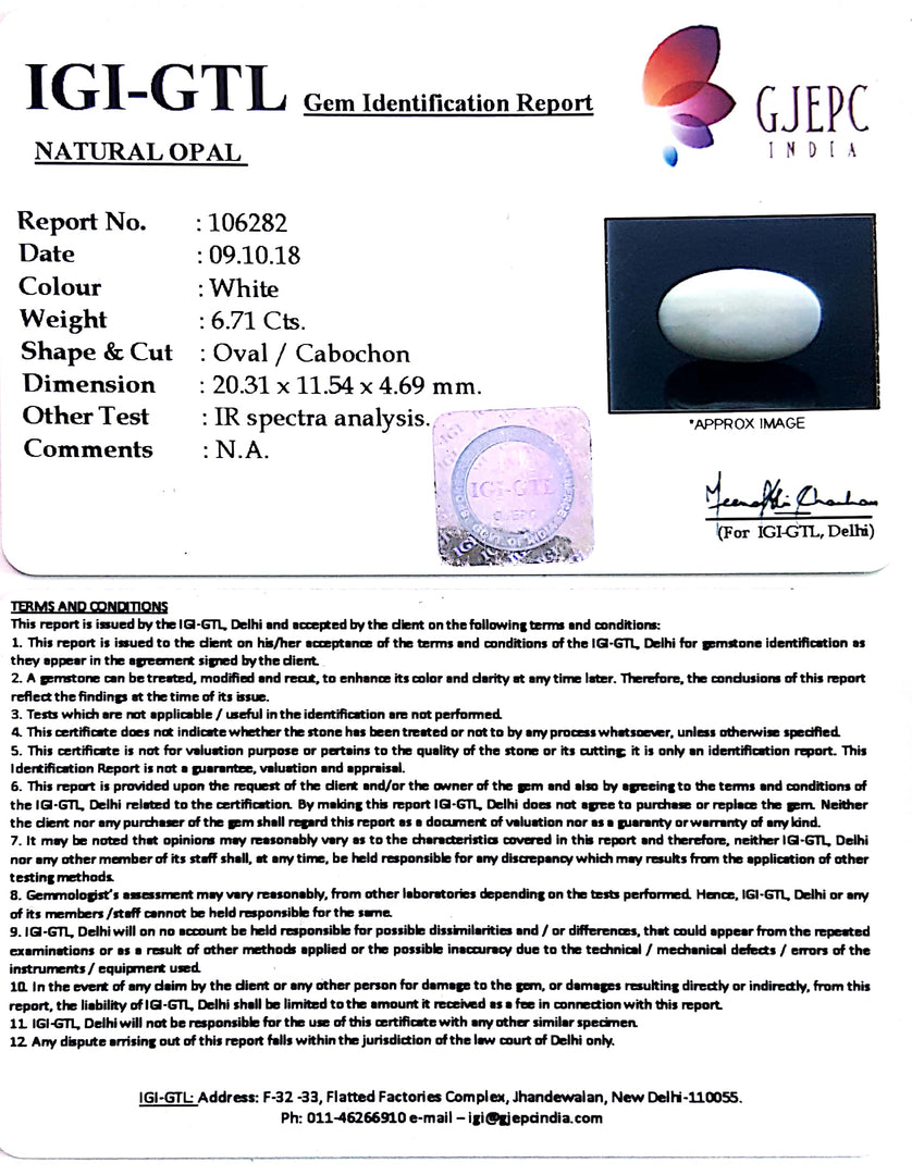 7.46 Ratti Natural fire Opal with Govt. Lab Certificate (550)