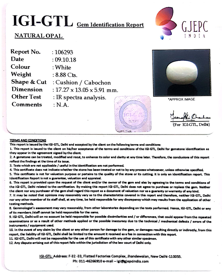 8.88/CT Natural Opal with Govt. Lab Certificate-610
