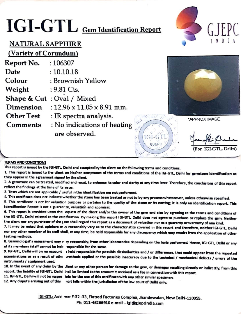 10.90 Ratti Natural Yellow Sapphire With Govt Lab Certificate-(1221)