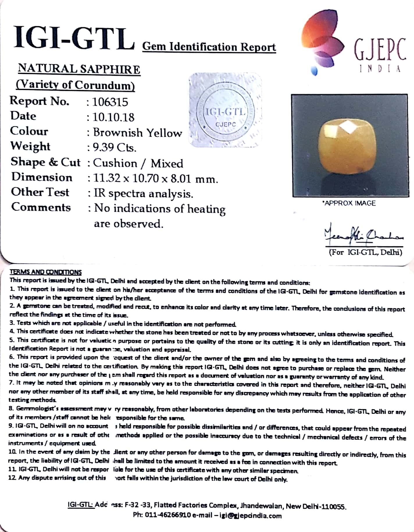 10.43 Ratti Natural Yellow Sapphire With Govt Lab Certificate-(1221)