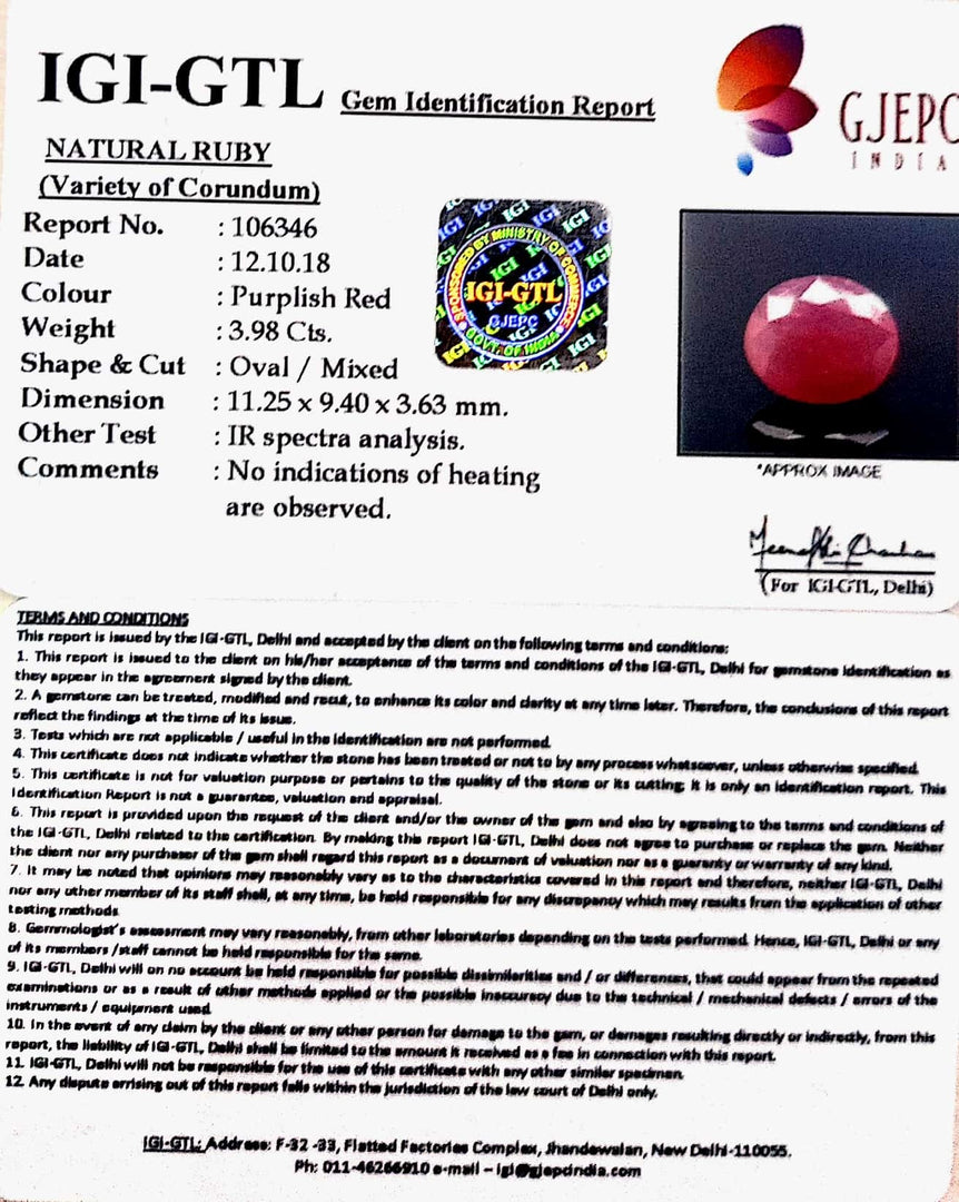 4.41 Ratti Natural Neo Burma Ruby with Govt. Lab Certificate-(5661)