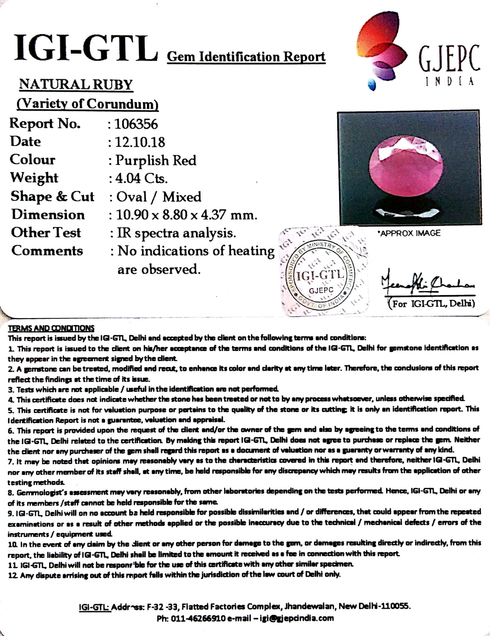 4.49 Ratti Natural Neo Burma Ruby with Govt Lab Certificate-(5661)
