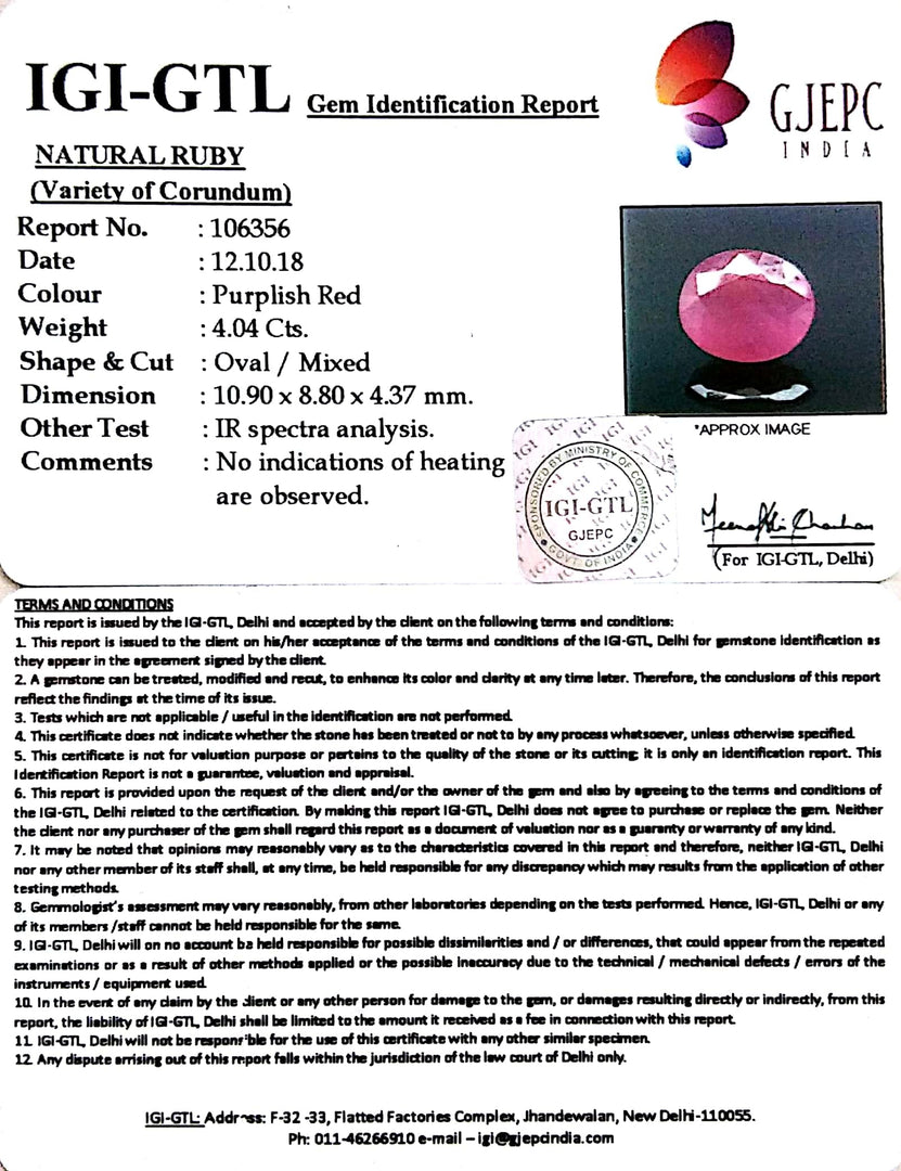 4.49 Ratti Natural Neo Burma Ruby with Govt Lab Certificate-(5661)