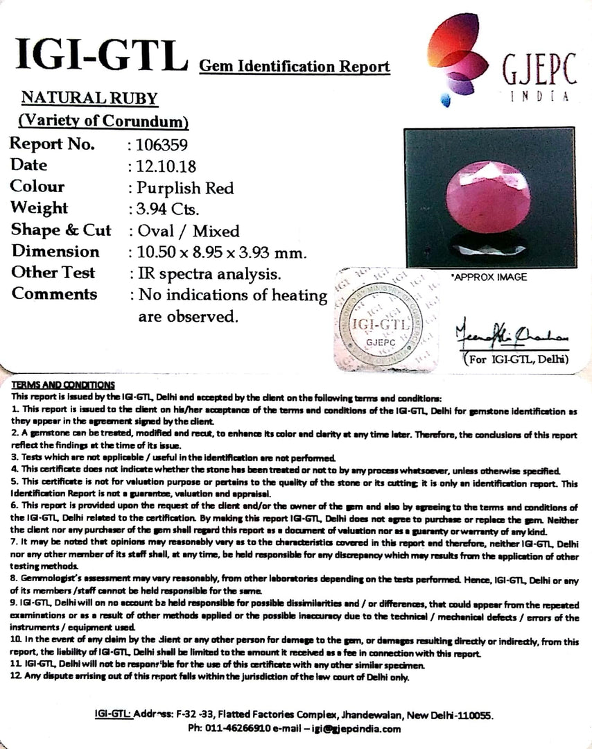4.38 Ratti Natural Neo Burma Ruby with Govt Lab Certificate-(4551)