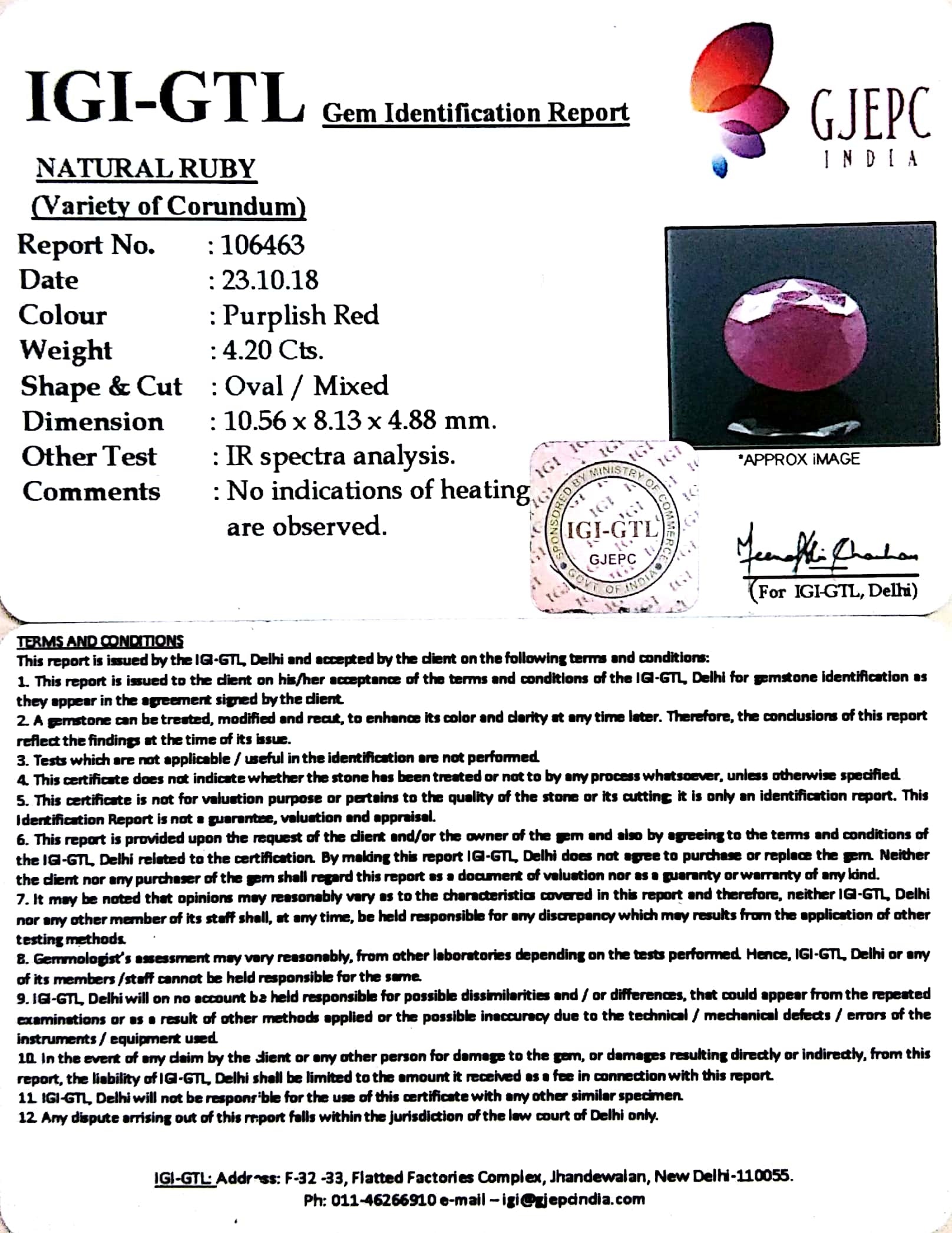 4.67 Ratti Natural Mozambique Ruby with Govt Lab Certificate-(7881)