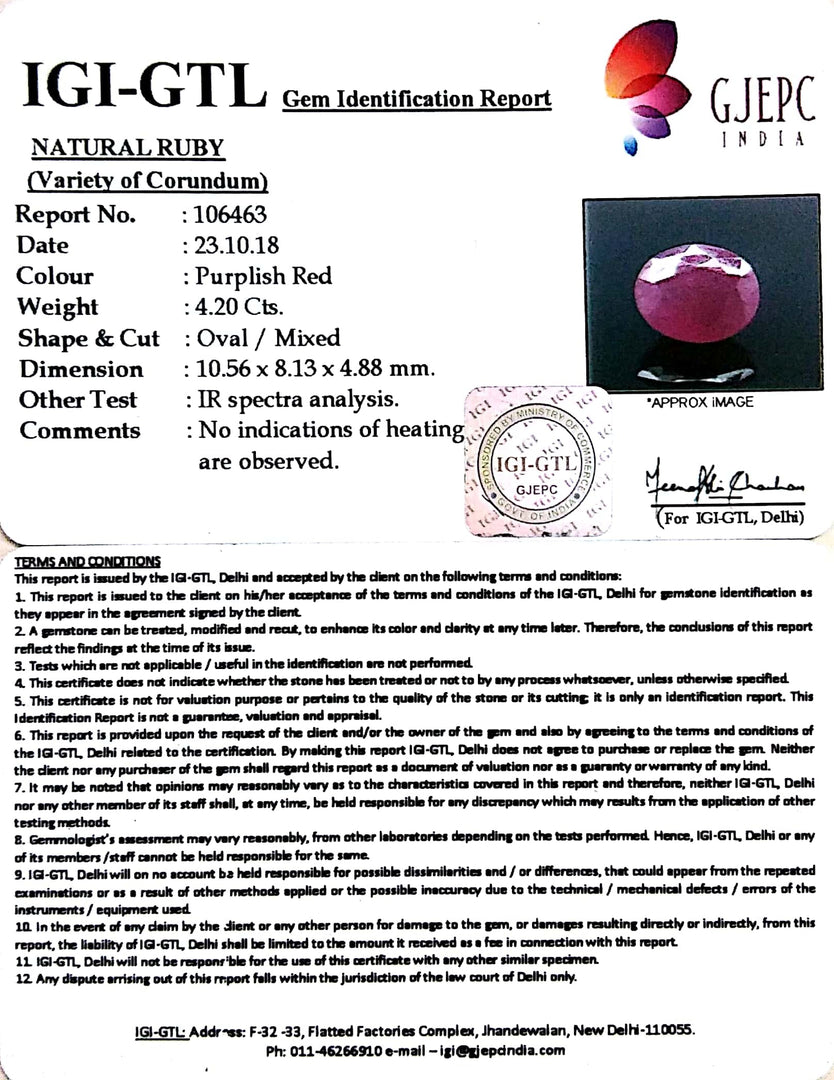 4.67 Ratti Natural Mozambique Ruby with Govt Lab Certificate-(7881)