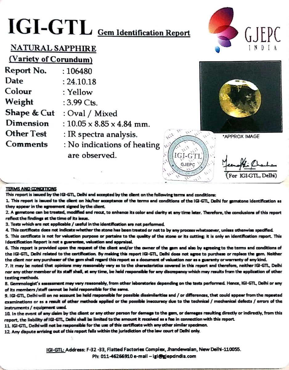 3.99/CT Natural Ceylonese Pukhraj with Govt Lab Certificate-106480