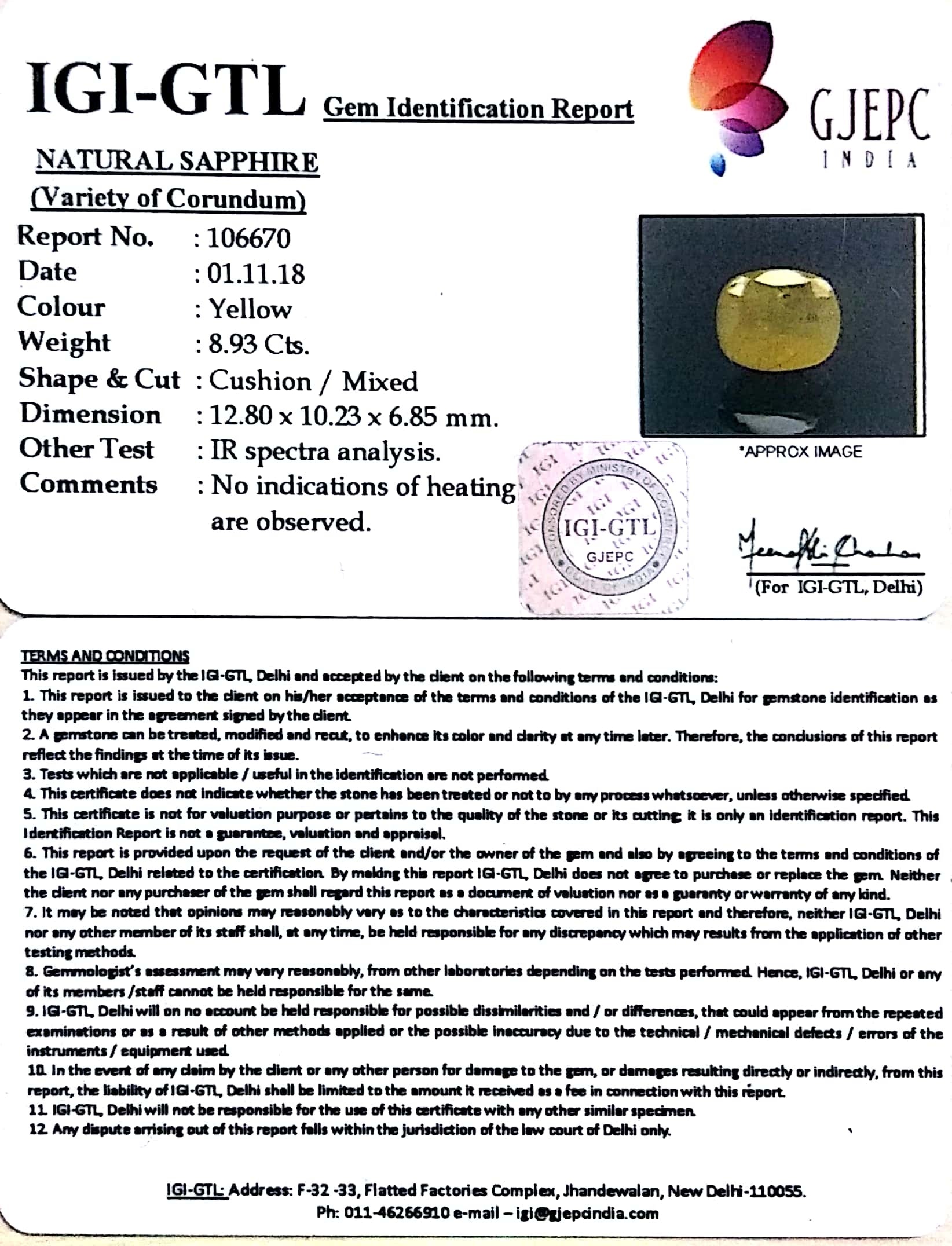 9.92 Ratti Natural Yellow Sapphire With Govt Lab Certificate-(4551)