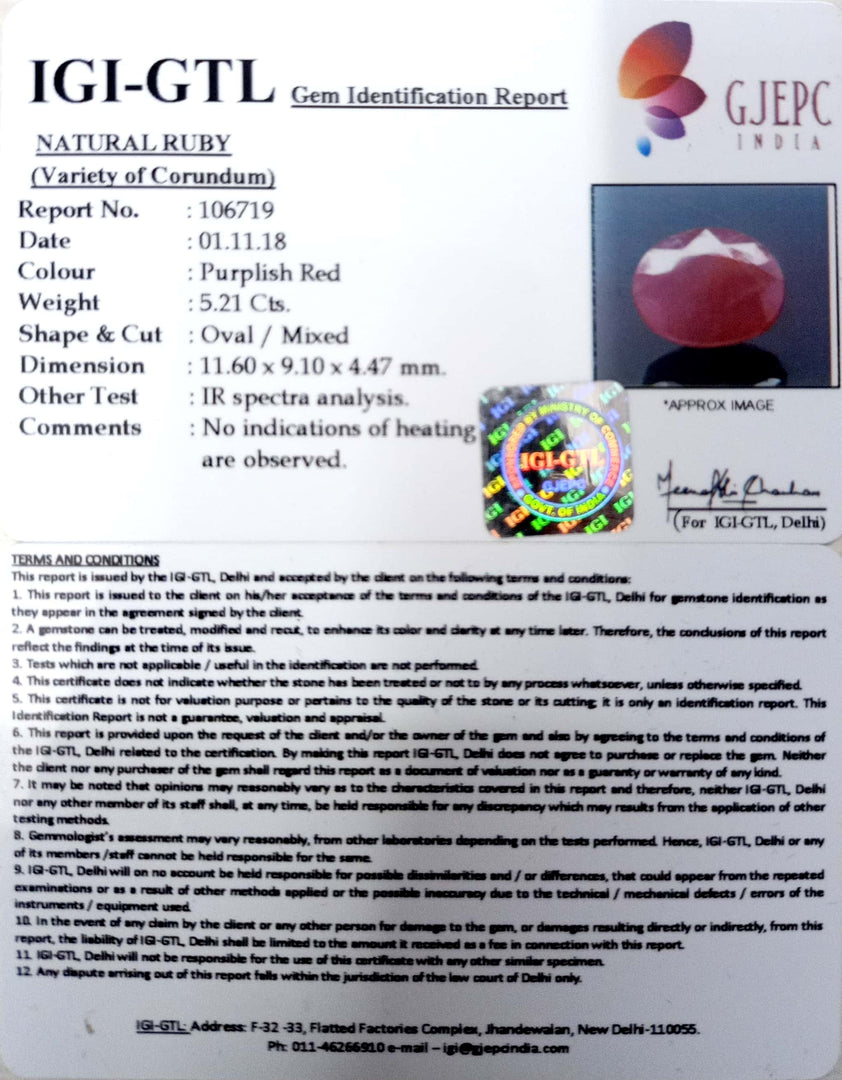 5.79 Ratti Natural Neo Burma Ruby with Govt Lab Certificate-(3441)