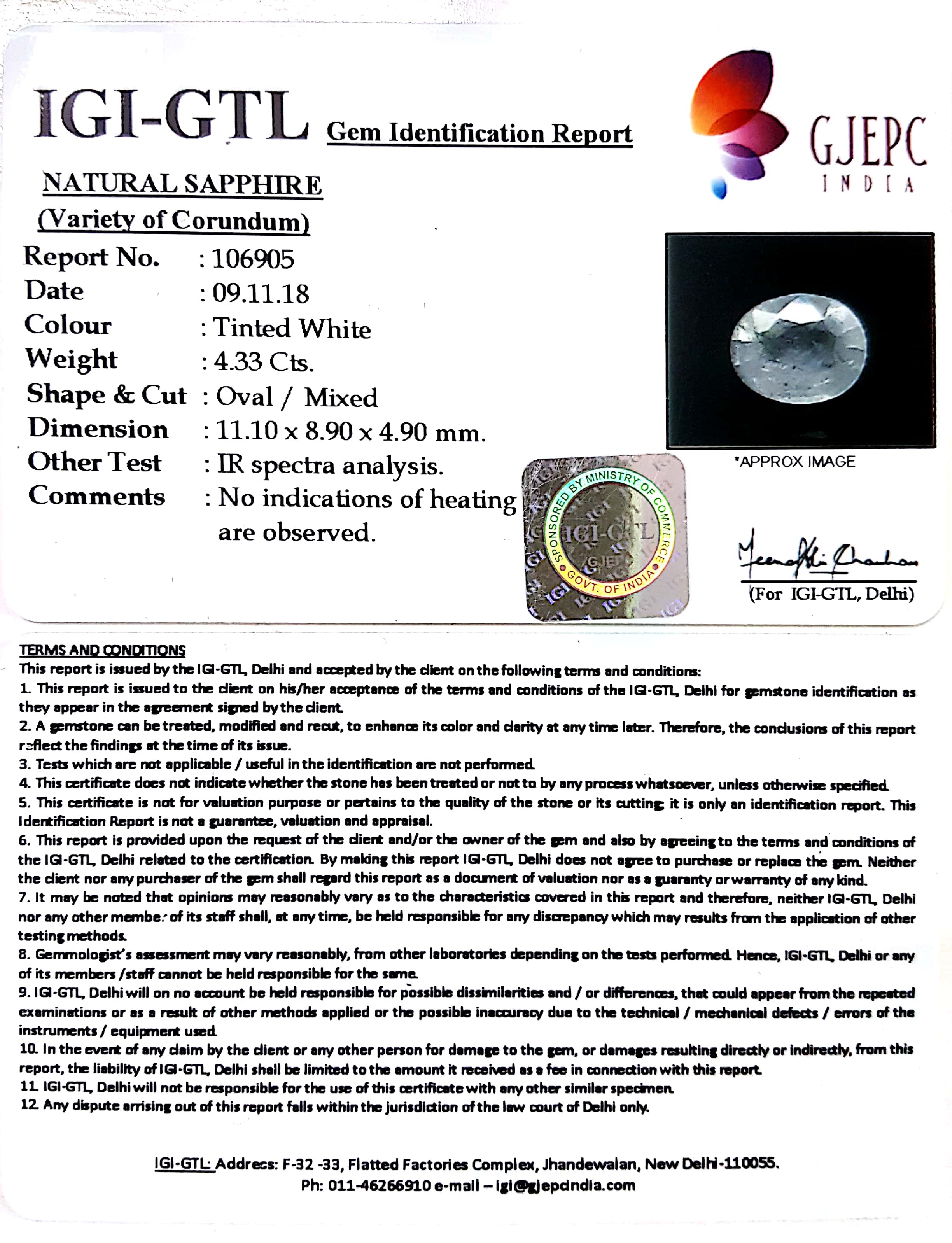 4.81 Ratti Natural White Sapphire with Govt Lab Certificate-(6771)