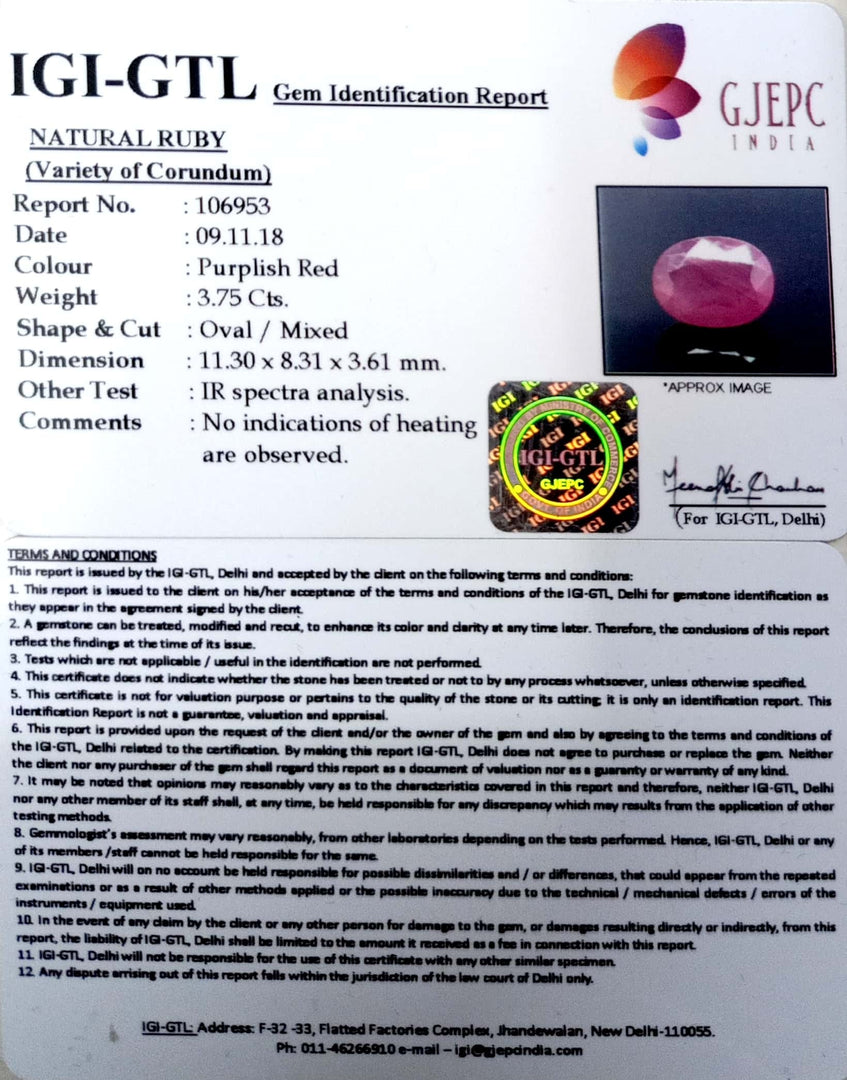 4.16 Ratti Natural Neo Burma Ruby with Govt. Lab Certificate-(5661)