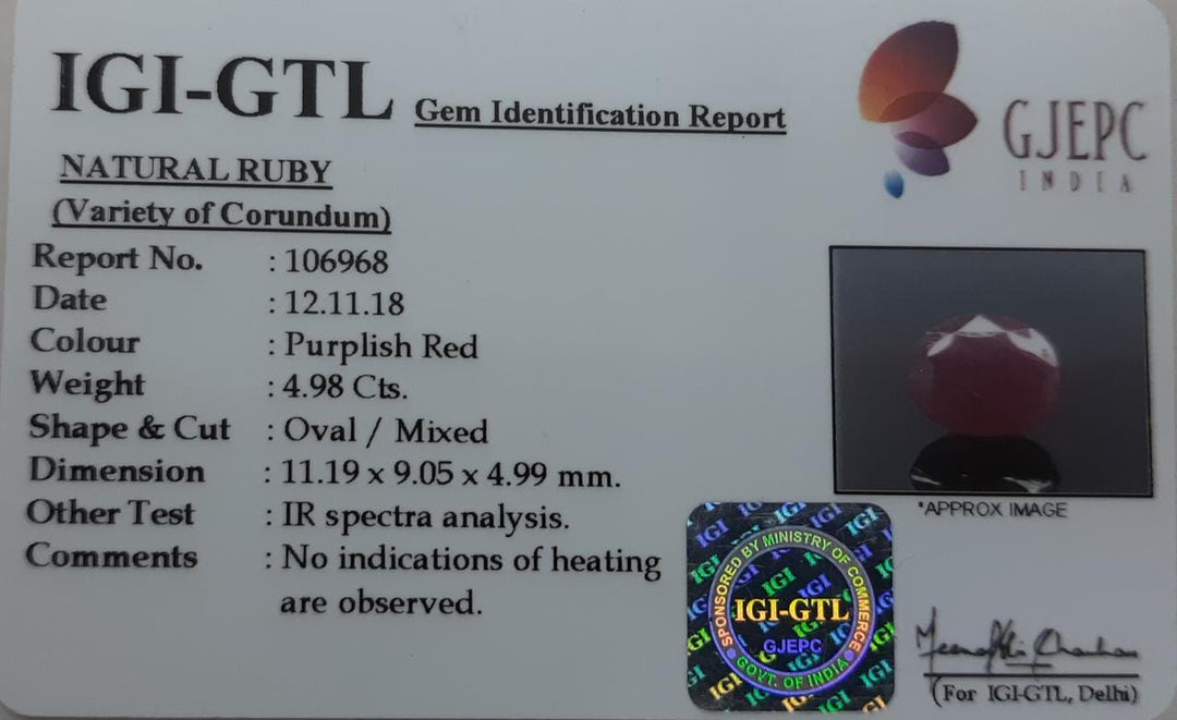 5.53 Ratti Natural New Burma Ruby with Govt Lab Certificate-(3441)