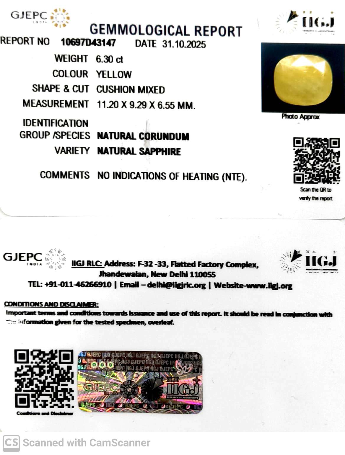 6.30/CT Natural Yellow Sapphire With Govt Lab Certificate (4551)