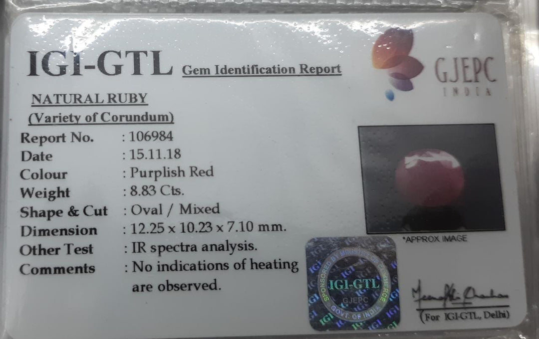 9.81 Ratti Natural Neo Burma Ruby with Govt Lab Certificate-(3441)