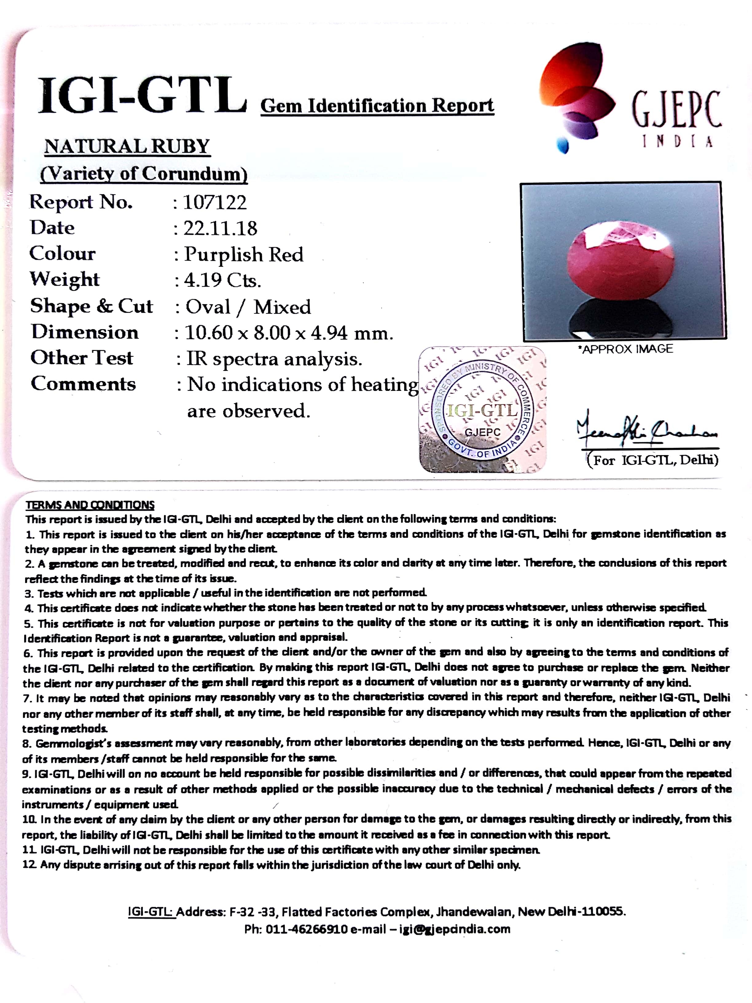 4.66 Ratti Natural Neo Burma Ruby with Govt Lab Certificate-(4551)