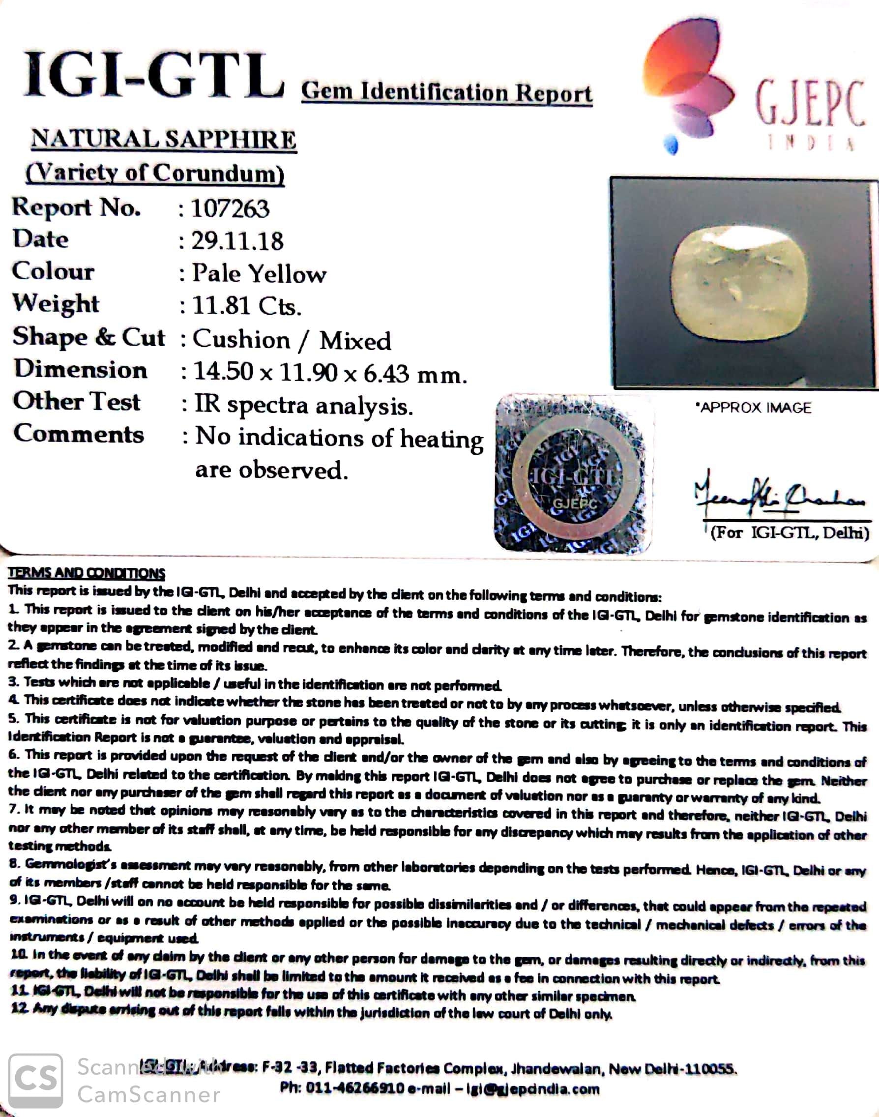 13.12 Ratti Natural Yellow Sapphire with Govt Lab Certificate-(4551)