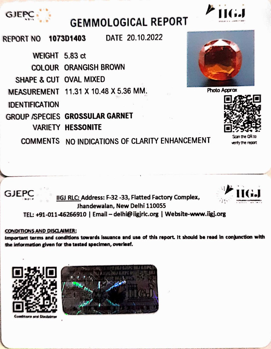 5.83/CT Natural Govt. Lab Certified Ceylonese Gomed-(1073D1403)