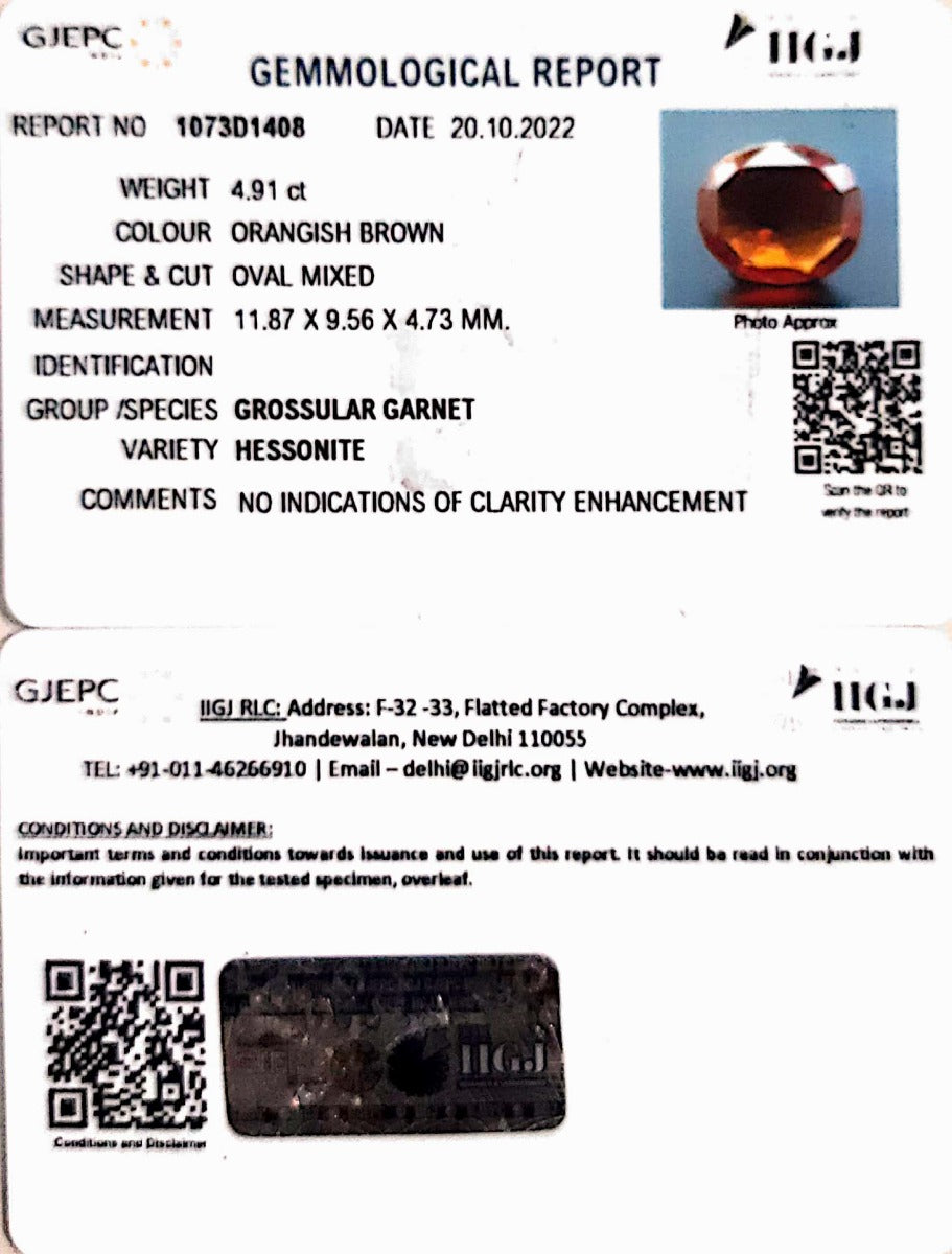 4.91/CT Natural Govt. Lab Certified Ceylonese Gomed-(1073D1408)