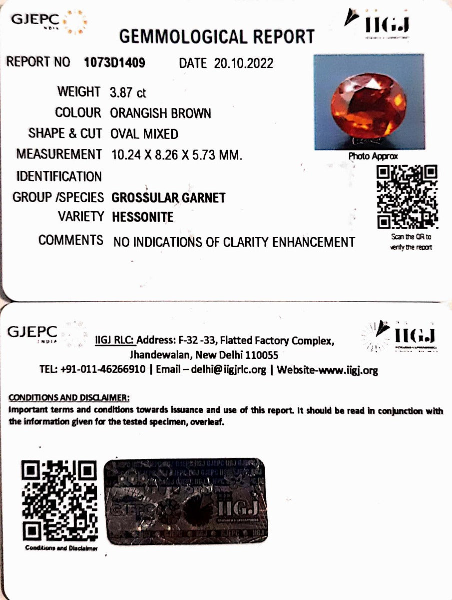 3.87/CT Natural Govt. Lab Certified Ceylonese Gomed-(1221)