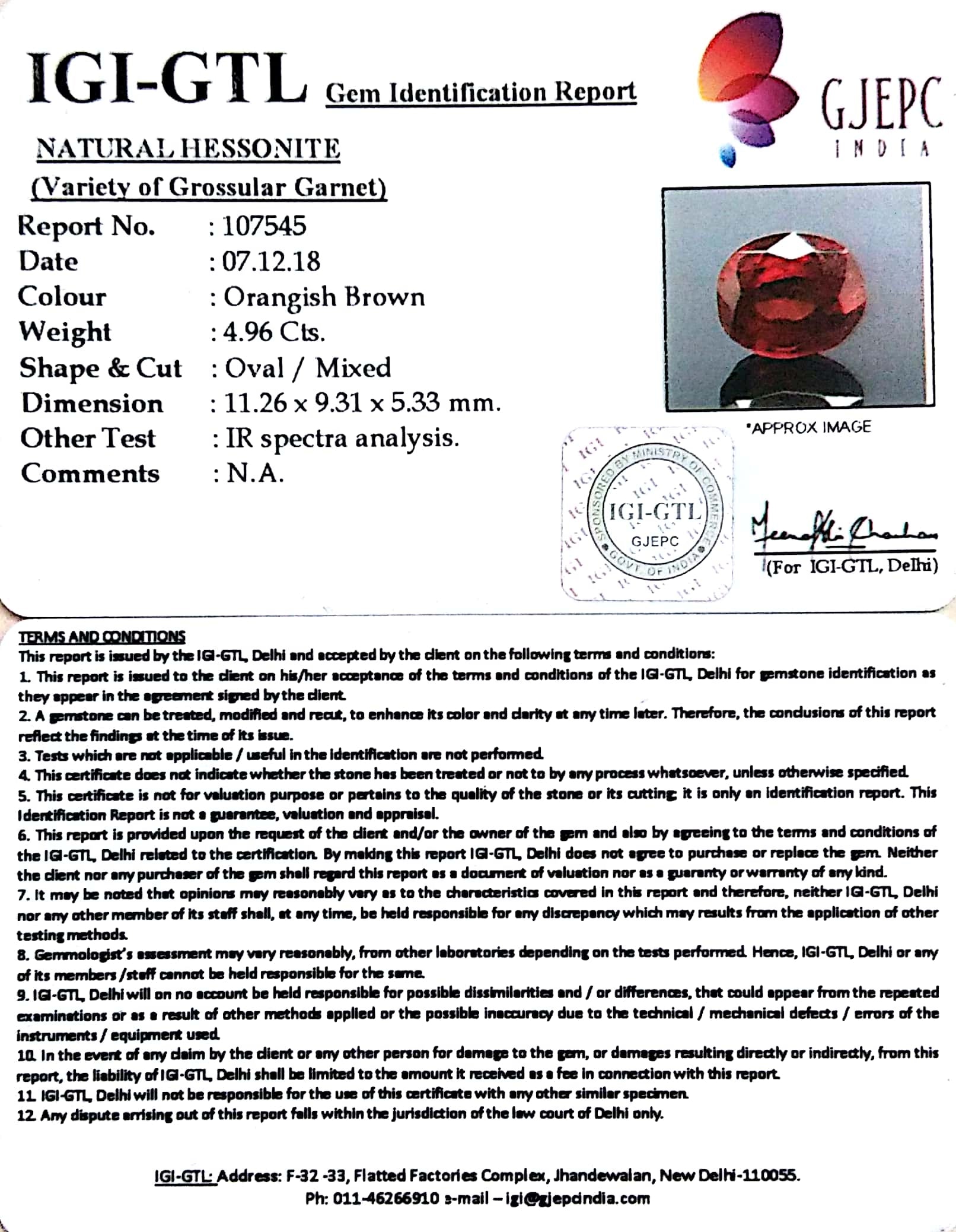 5.51 Ratti Natural Hessonite with Govt. Lab Certificate-(1221)