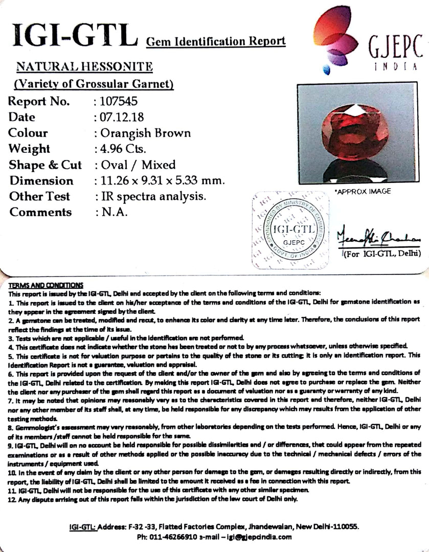 5.51 Ratti Natural Hessonite with Govt. Lab Certificate-(1221)