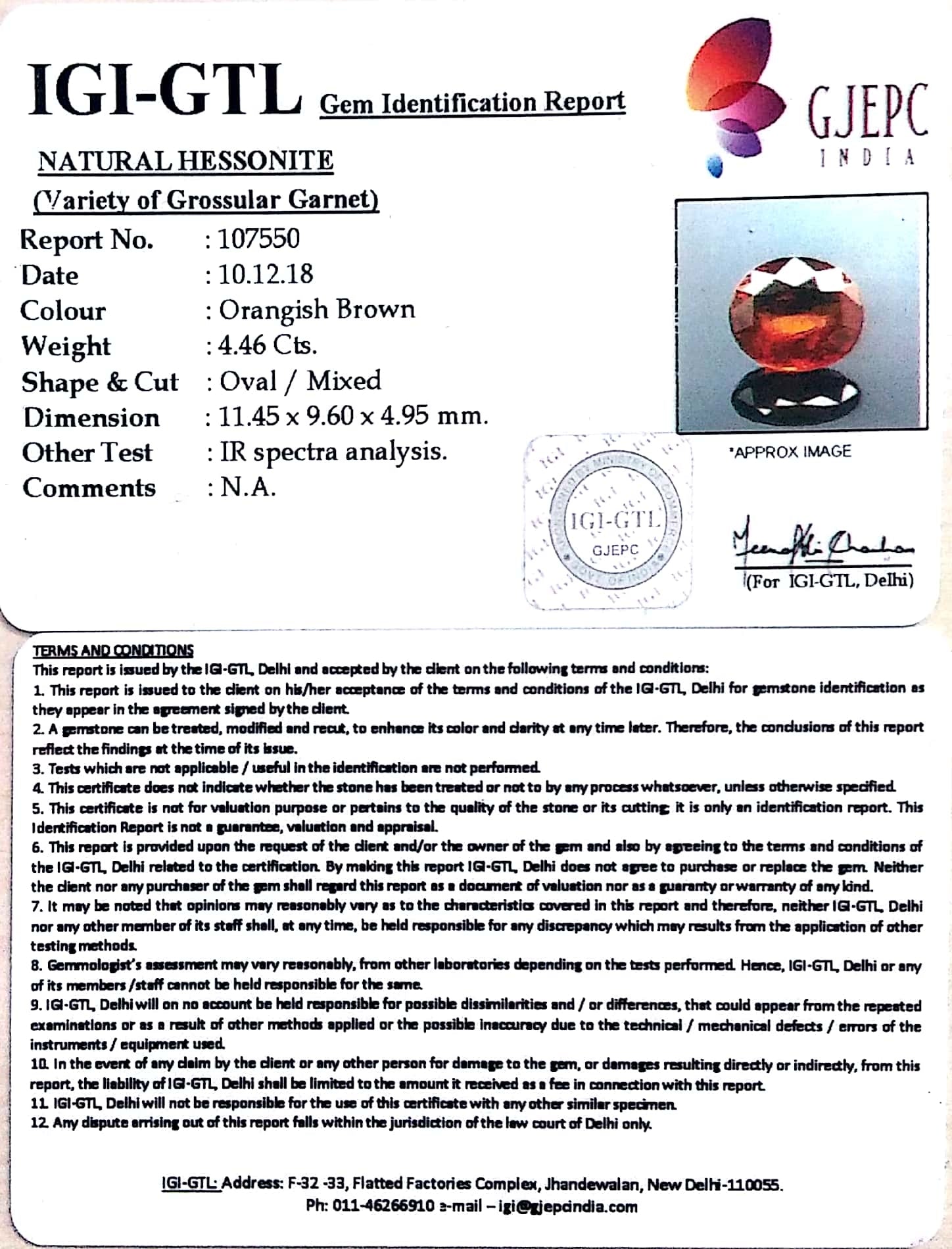 4.96 Ratti Natural Hessonite with Govt. Lab Certificate-(1221)
