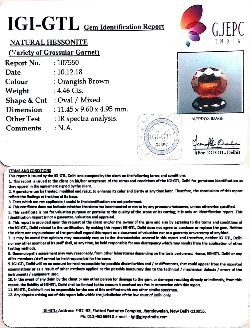 4.96 Ratti Natural Hessonite with Govt. Lab Certificate-(1221)