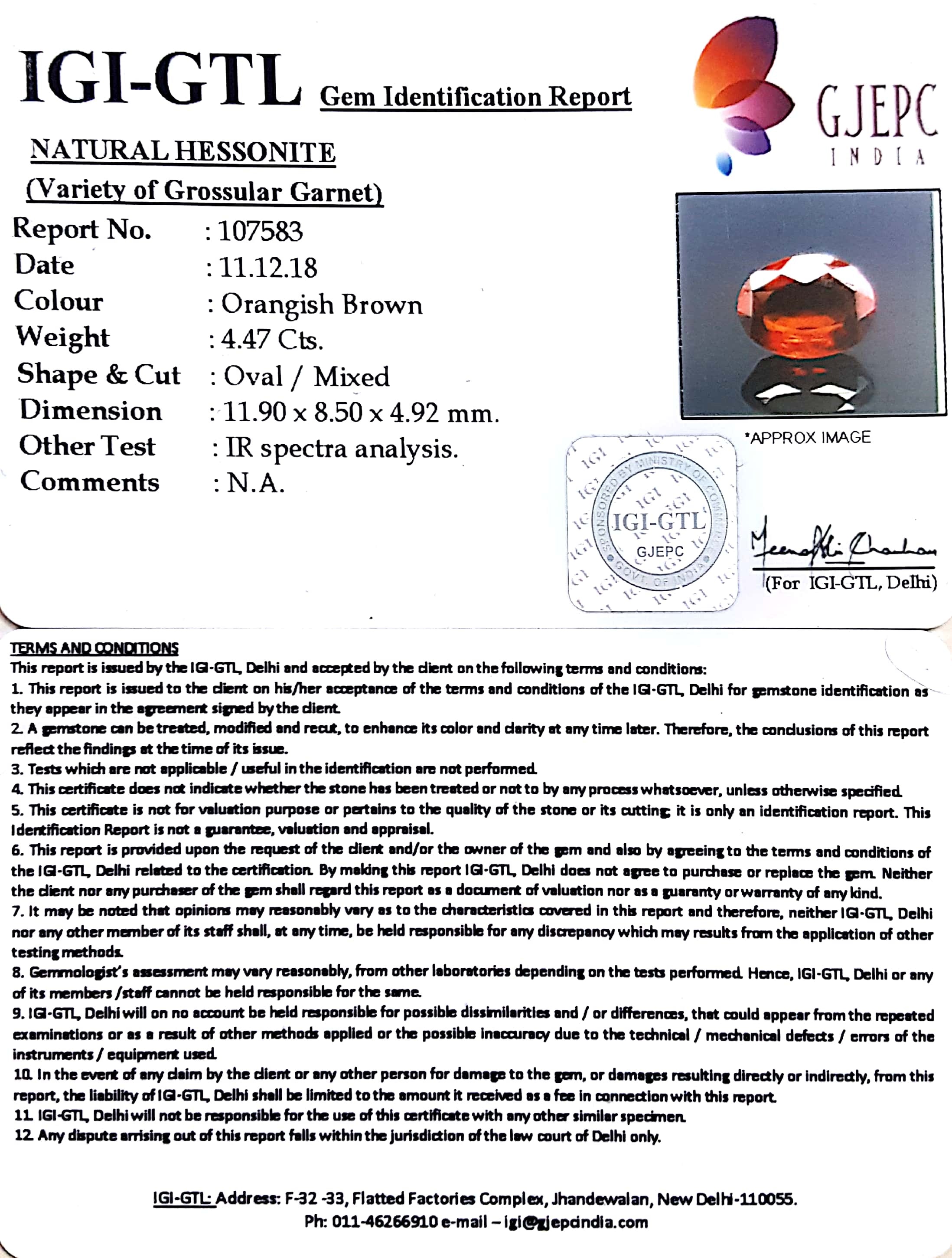 4.97 Ratti Natural Hessonite with Govt. Lab Certificate-(1221)