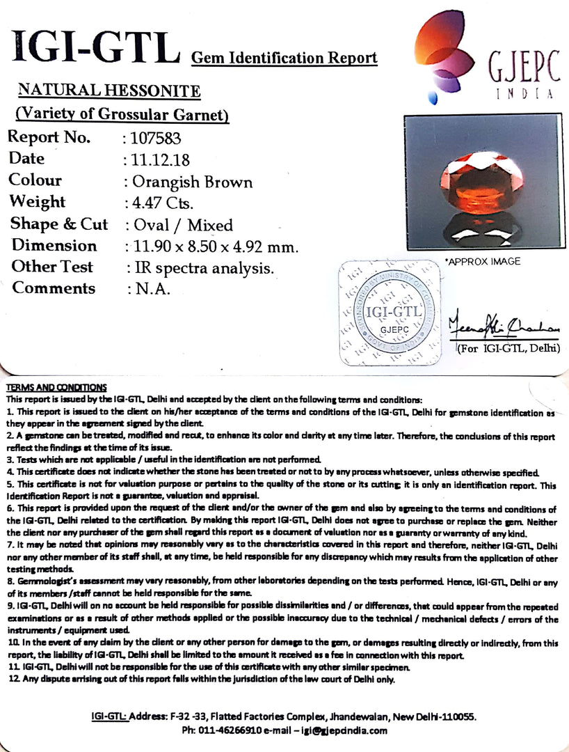 4.97 Ratti Natural Hessonite with Govt. Lab Certificate-(1221)