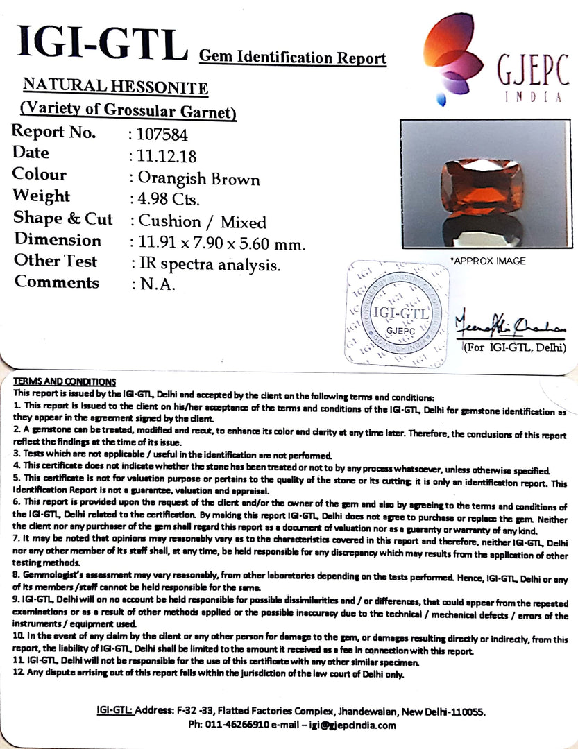 5.53 Ratti Natural Hessonite with Govt. Lab Certificate-(1221)