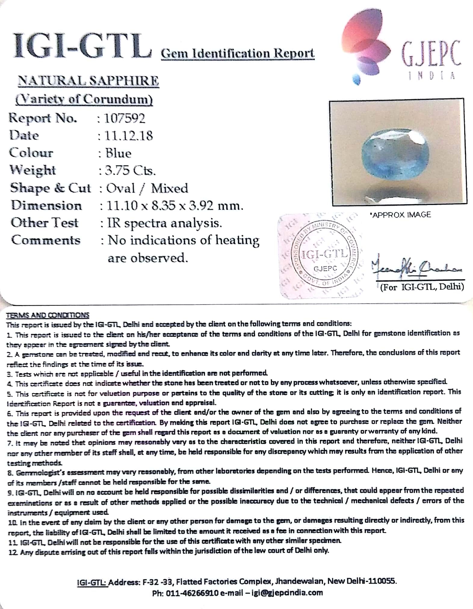 4.17 Ratti Natural Blue Sapphire with Govt Lab Certificate-(6771)