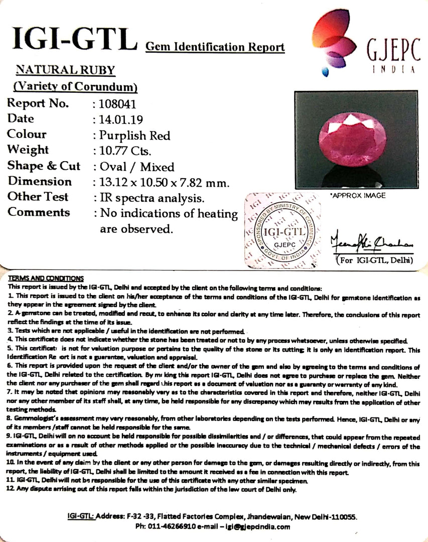11.30 Ratti Natural New Burma Ruby with Govt Lab Certificate-(2331)