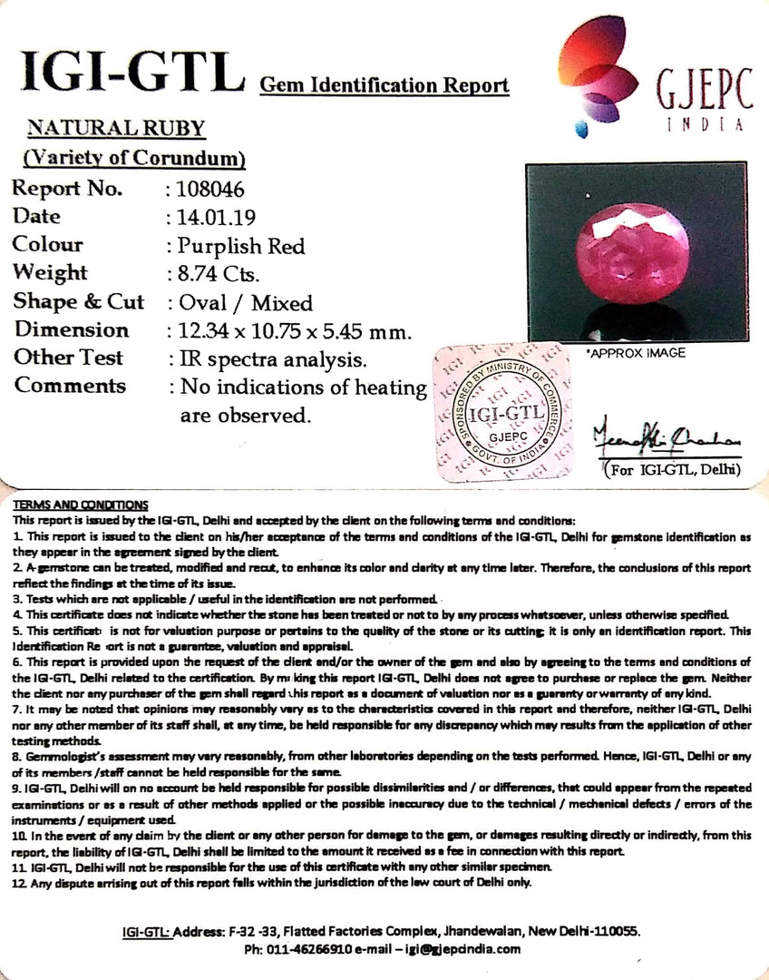 9.71 Ratti Natural New Burma Ruby with Govt Lab Certificate-(2331)