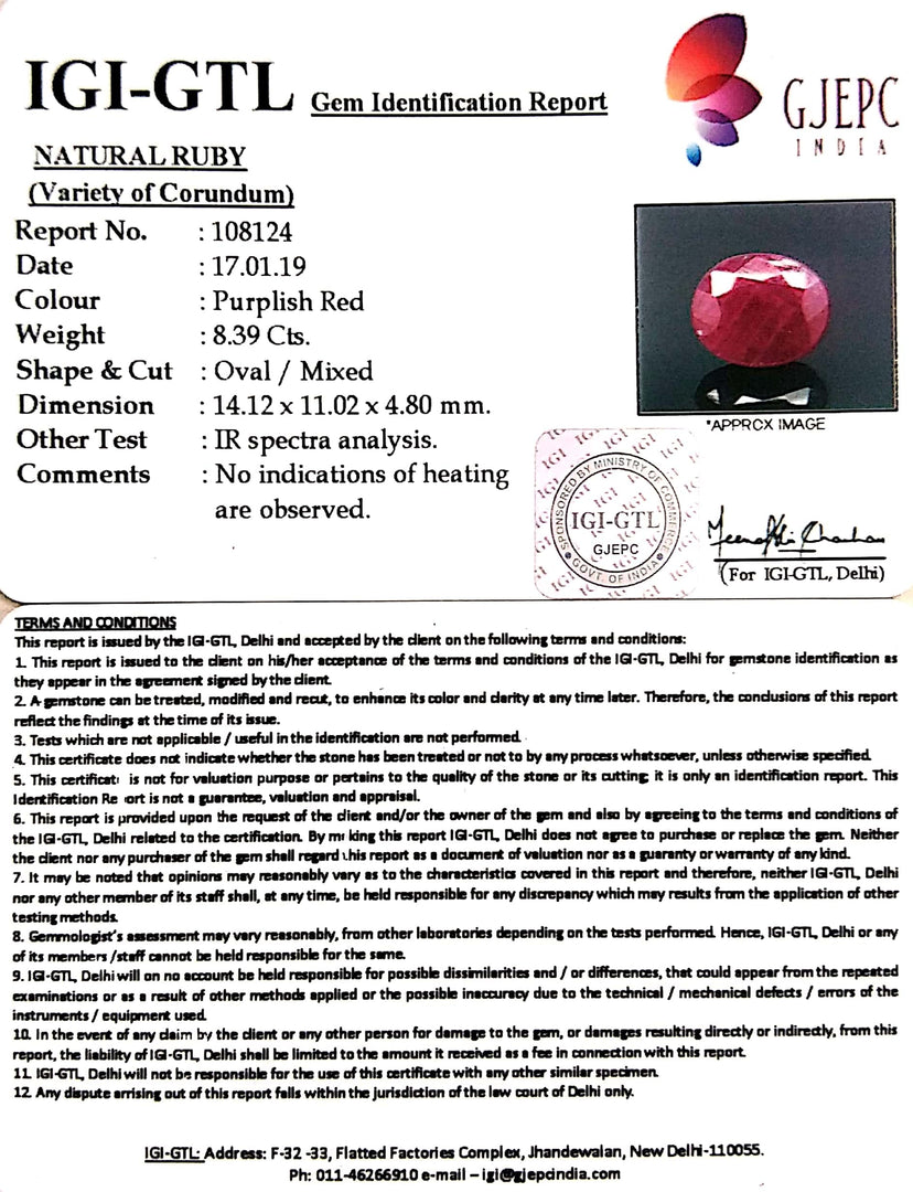 9.32 Ratti Natural Neo Burma Ruby with Govt Lab Certificate-(2331)