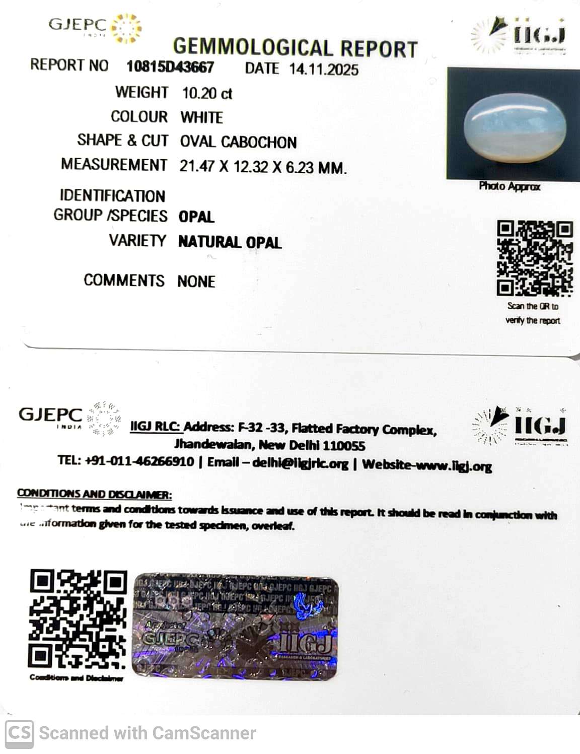 10.20/CT Natural Opal with Govt. Lab Certificate-10815D43667