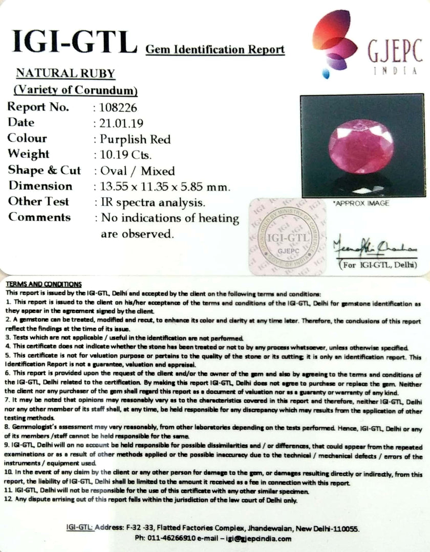 11.32 Ratti Natural Neo Burma Ruby with Govt Lab Certificate-(3441)