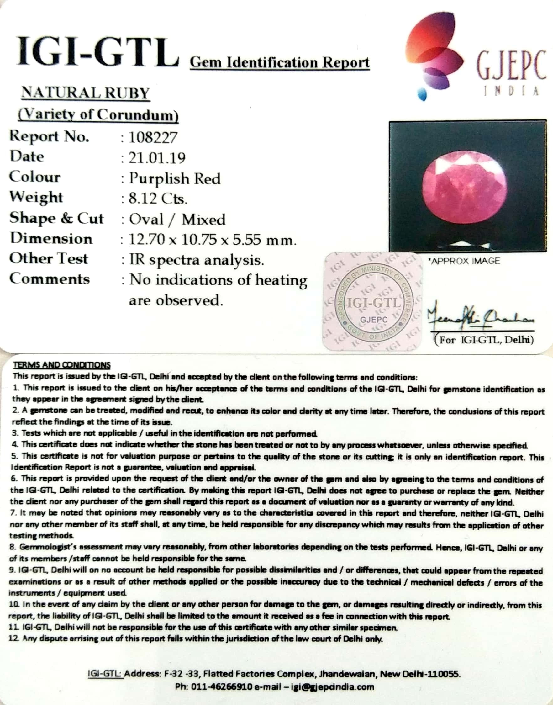 9.02 Ratti Natural New Burma Ruby with Govt Lab Certificate-(108227)