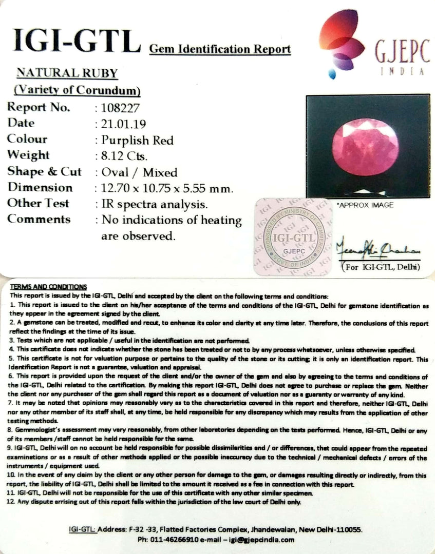 9.02 Ratti Natural New Burma Ruby with Govt Lab Certificate-(2331)
